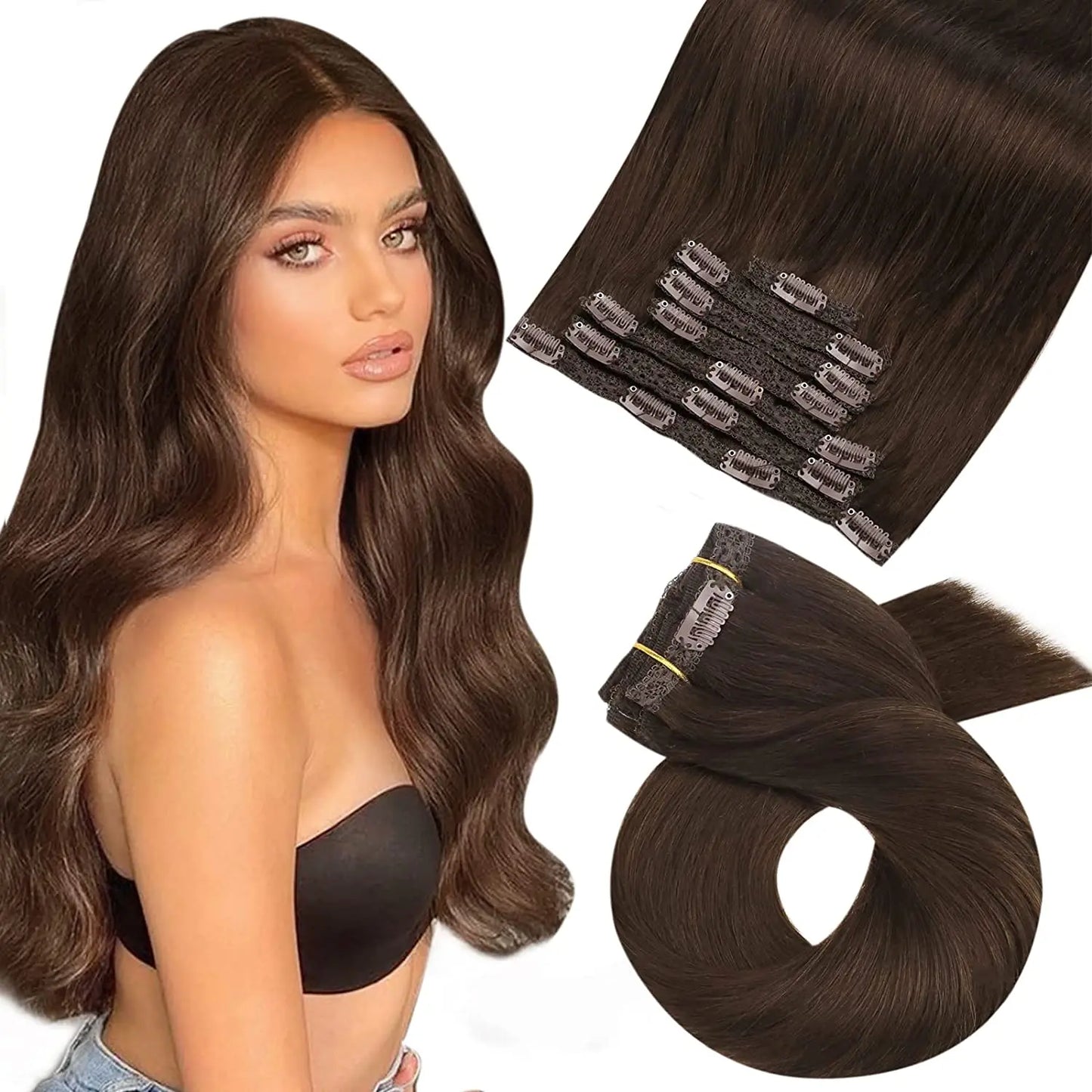 Transformeer je look met Moresoo Premium Clip-In Haarextensions - 100% Natuurlijke Remy Haar, Rechte Stijl, Verkrijgbaar in 5 en 7 Delige Sets!
