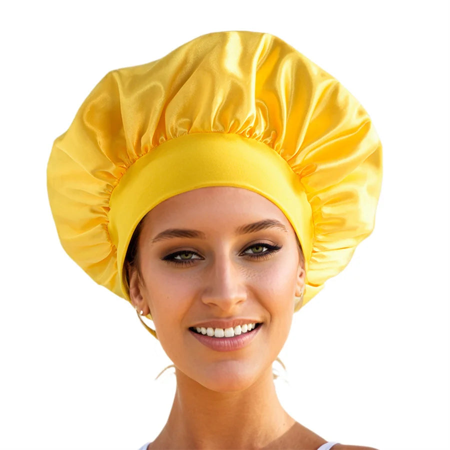 Luxueuze Extra Grote Zijde Bonnet voor Vrouwen met Brede Rand - Stijlvolle en Comfortabele Slaapmuts voor Dagelijks Gebruik