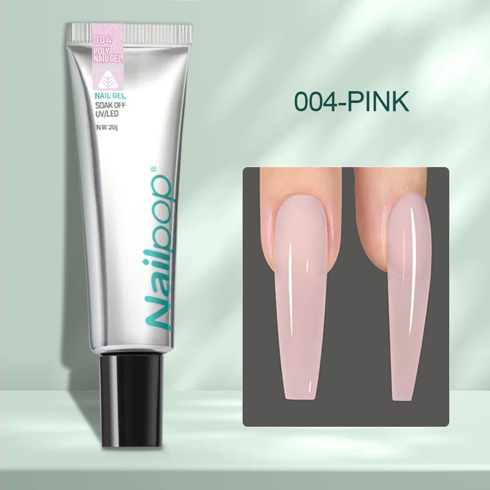 Vibrant Nailpop Poly Nagelverlengingsgel Kit - 6 Adembenemende Kleuren: Roze, Wit en Nude Tips met Heldere Gel, Compleet Nagelkunstset Inclusief Borstel en Slipoplossing voor Salonkwaliteit Nagels Thuis!