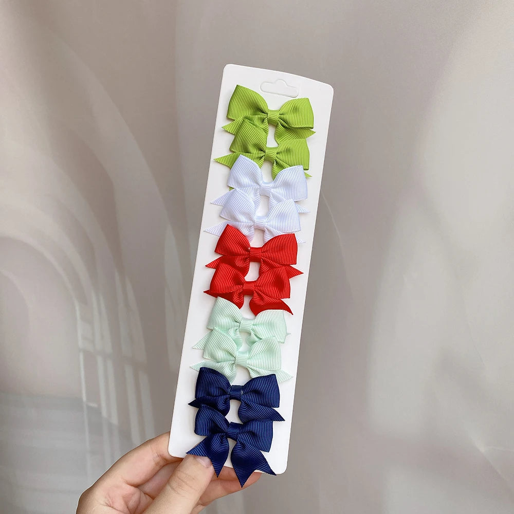 Charmante 10-delige set van 1,9'' effen kleur lint haarclips voor meisjes – Schattige handgemaakte strik mini haarspeldjes voor stijlvol haaraccessoires!