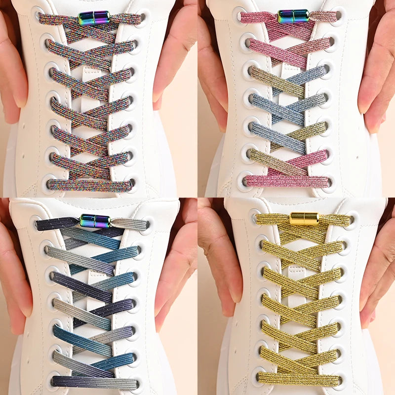 Kleurige Elastische Schoenveters zonder Knoop met Stijlvolle Gespen - Perfect voor Kinderen en Volwassenen!