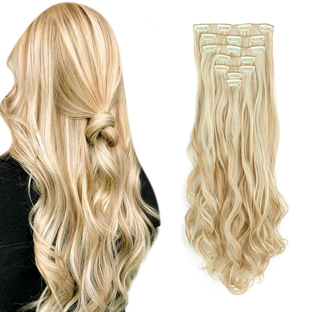 Luxe 22-Inch Krullend Golvend Clip-In Haar Extensions - 7-Delige Set voor een Volle Hoofd met Adembenemend Haar voor Vrouwen en Meisjes!