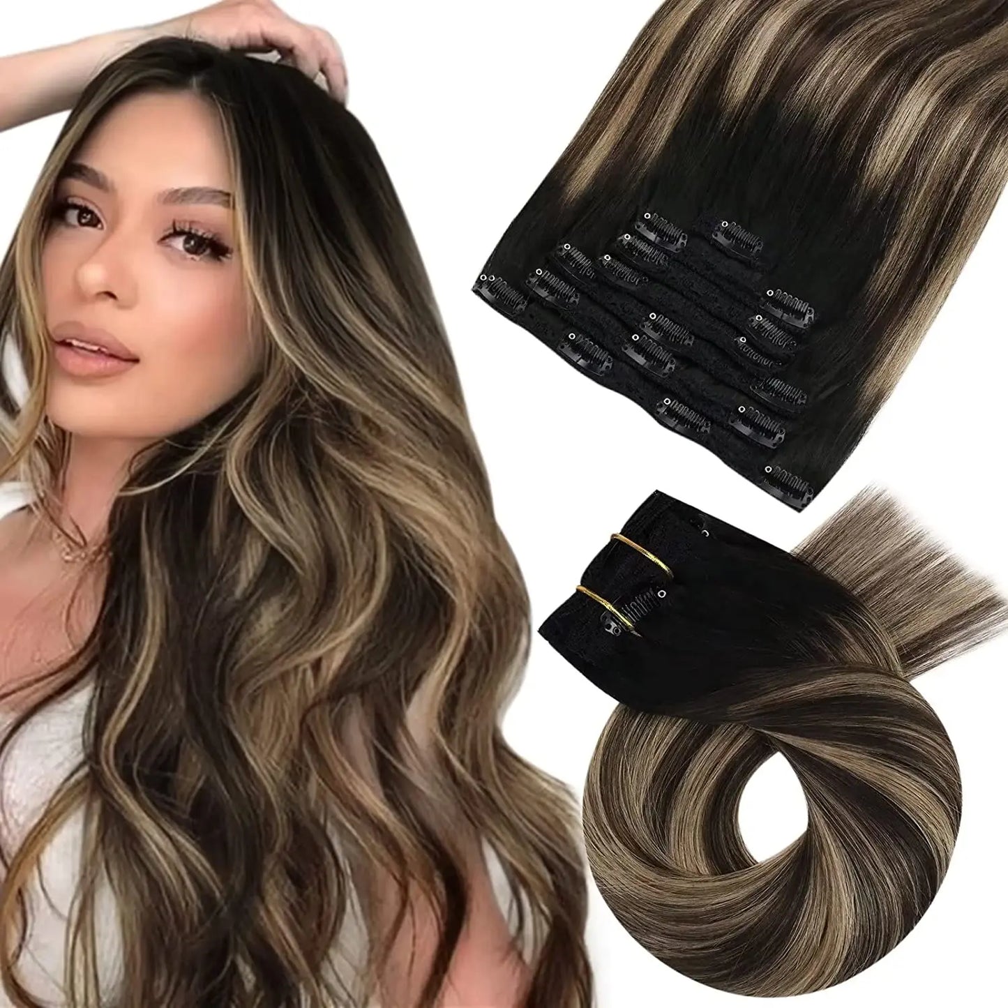 Transformeer je look met Moresoo Premium Clip-In Haarextensions - 100% Natuurlijke Remy Haar, Rechte Stijl, Verkrijgbaar in 5 en 7 Delige Sets!