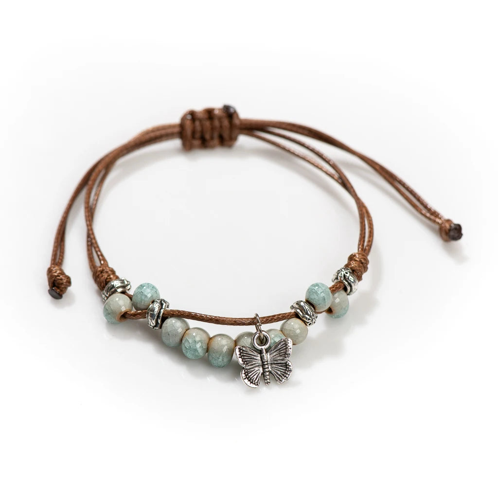 Exquise Handgemaakte Vlinder Keramiek Gebroken IJs Vintage Verstelbare Armband - Bohemian Chic Sieraden op Elastic Band, een Uniek Cadeau Idee! H920