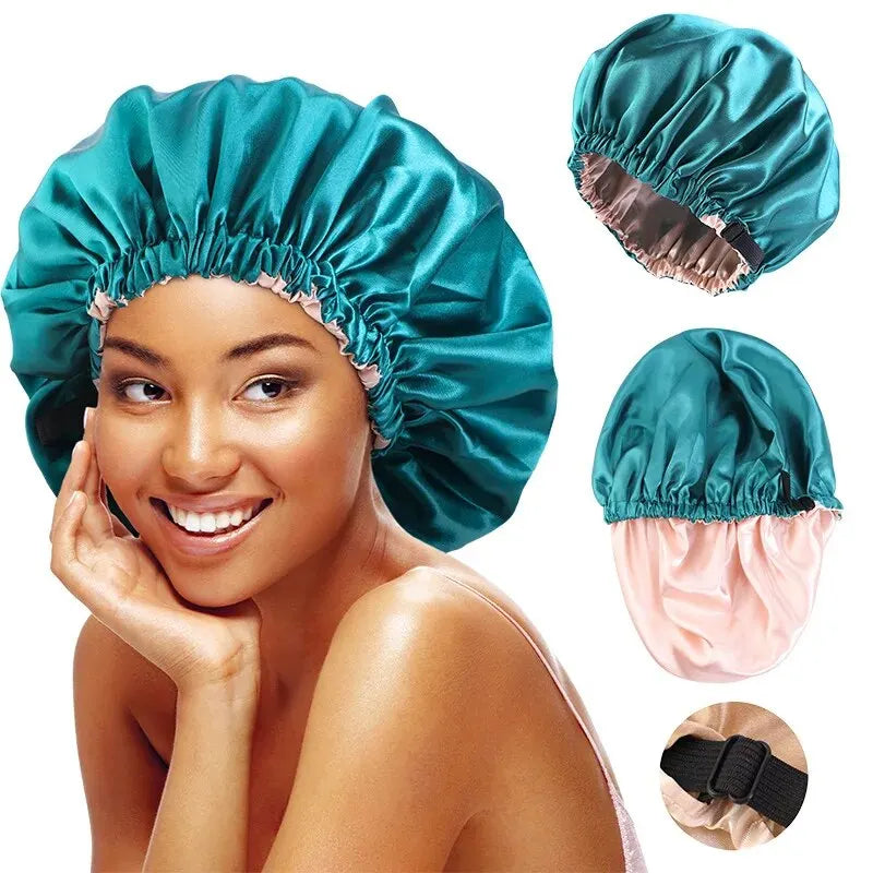 Luxe Satijnen Nachtmuts met Hoofddoek - Extra Grote Zijden Slaapmuts voor Vrouwen om Haar te Beschermen
