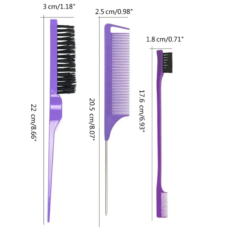 Ultieme 3-delige Haarstyling Kam Set - Teasing Borstel, Rat Tail Kammen & Rand Borstel voor Perfecte Vlechtstyling!