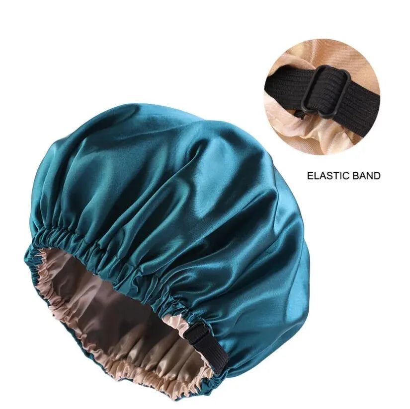 Luxe Satijnen Nachtmuts met Hoofddoek - Extra Grote Zijden Slaapmuts voor Vrouwen om Haar te Beschermen