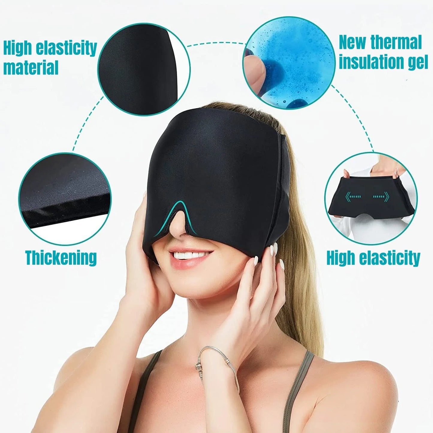Ultieme Migraine Verlichtingsh mhe - Verzachtende Gel Hot & Cold Therapie IJs Cap voor Hoofdpijn Verlichting & Oogmasker om Stress en Drukpijn te Verlichten