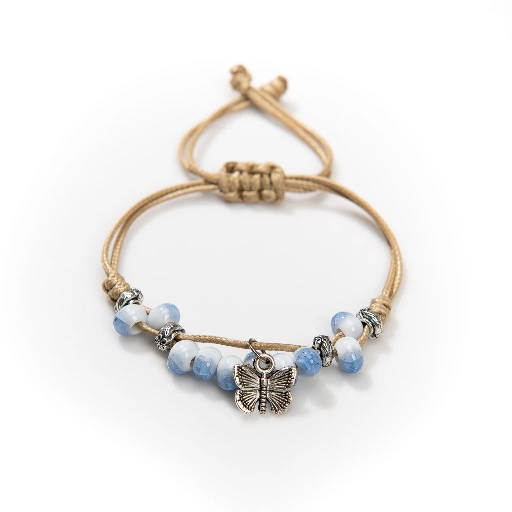 Exquise Handgemaakte Vlinder Keramiek Gebroken IJs Vintage Verstelbare Armband - Bohemian Chic Sieraden op Elastic Band, een Uniek Cadeau Idee! H920