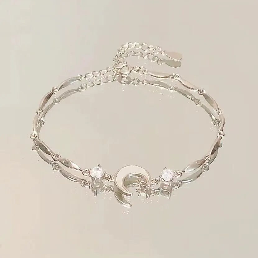 Charmante Kristallen Bloemenarmband voor Vrouwen - Y2K Zoete Meisjes' Maan Kersenbloesem Strik Zircon Luxe Sieraden Cadeau