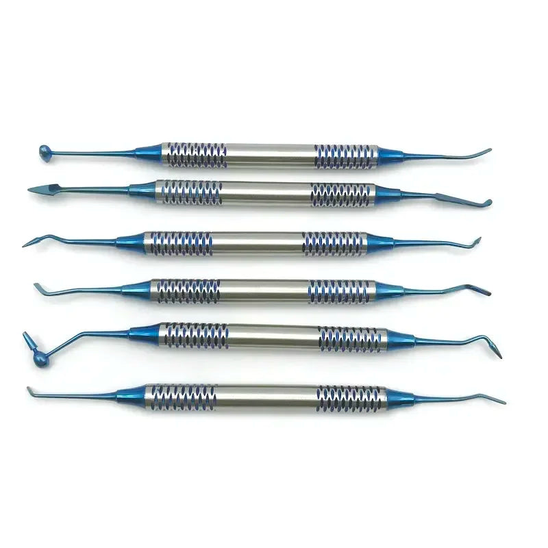 Premium 6-delig set voor het vullen van tandheelkundige composiethars met spatels met titanium-geplateerde koppen - Ideale restauratietools voor tandheelkundige professionals