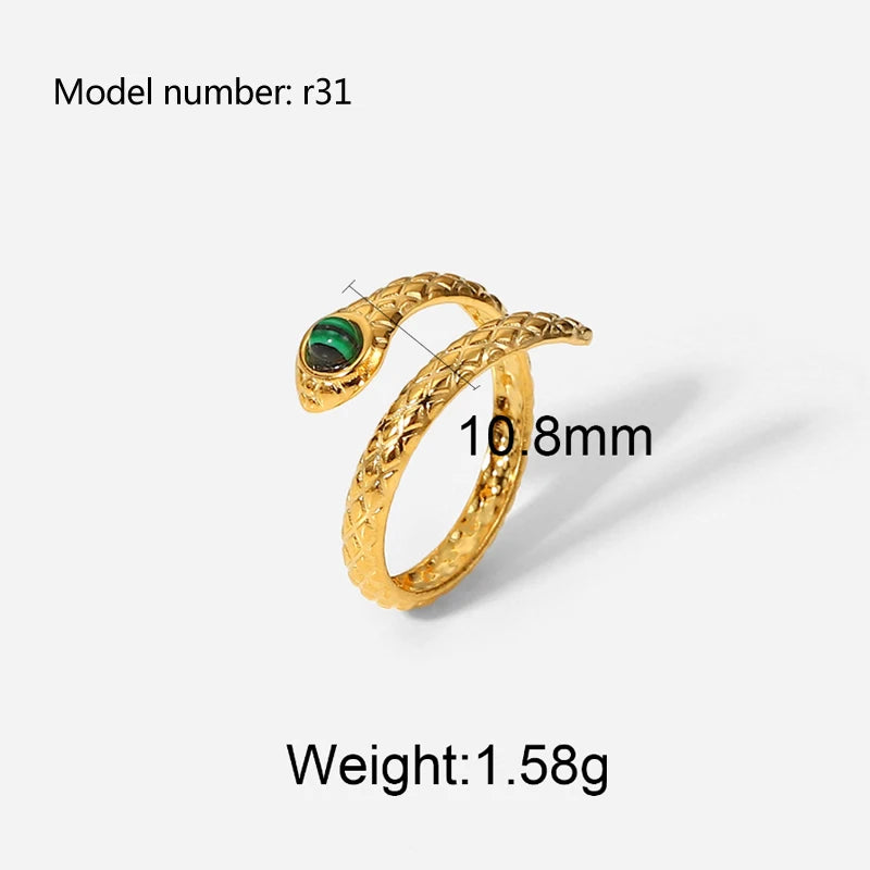 2025 Retro Hollow Zirconringen voor Vrouwen – Luxe Gouden Slangontwerp Trendsettende RVS Sieraden