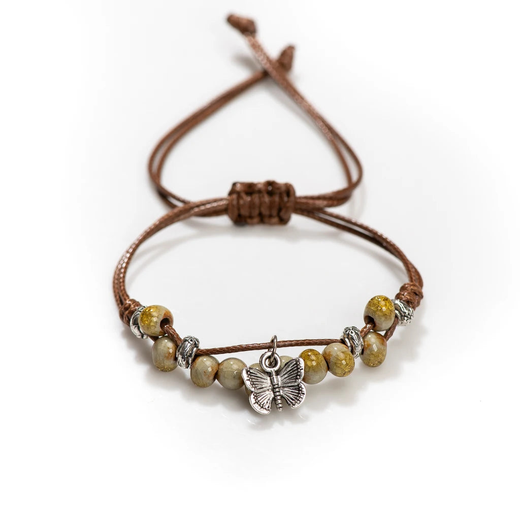 Exquise Handgemaakte Vlinder Keramiek Gebroken IJs Vintage Verstelbare Armband - Bohemian Chic Sieraden op Elastic Band, een Uniek Cadeau Idee! H920