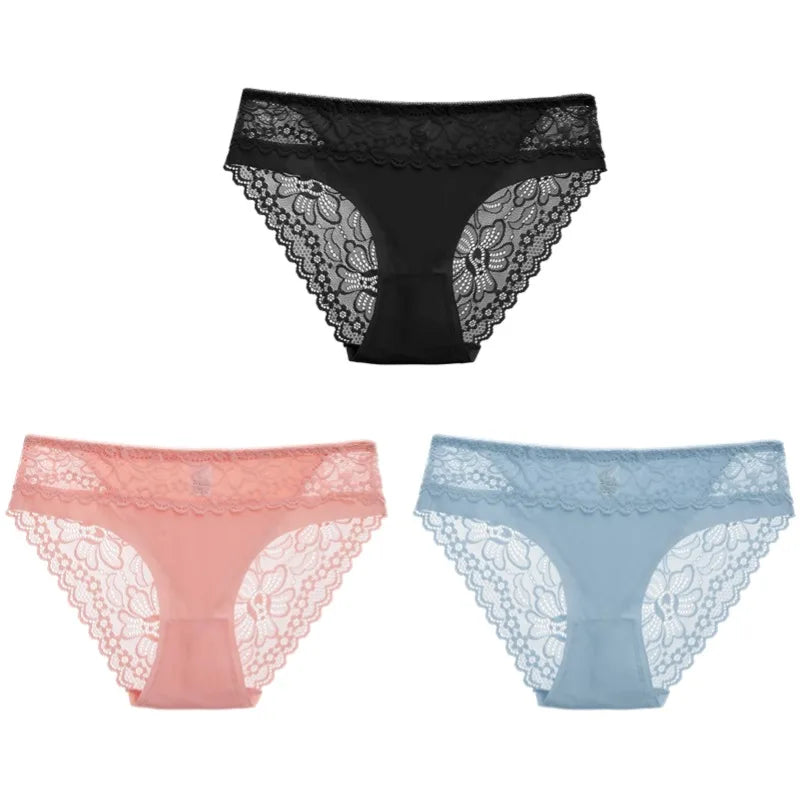 Elegante Comfort: TrowBridge Plus Size Set van 3 Kant Slipjes voor Vrouwen β Sexy Hollow Out Ondergoed met Ademend Fit