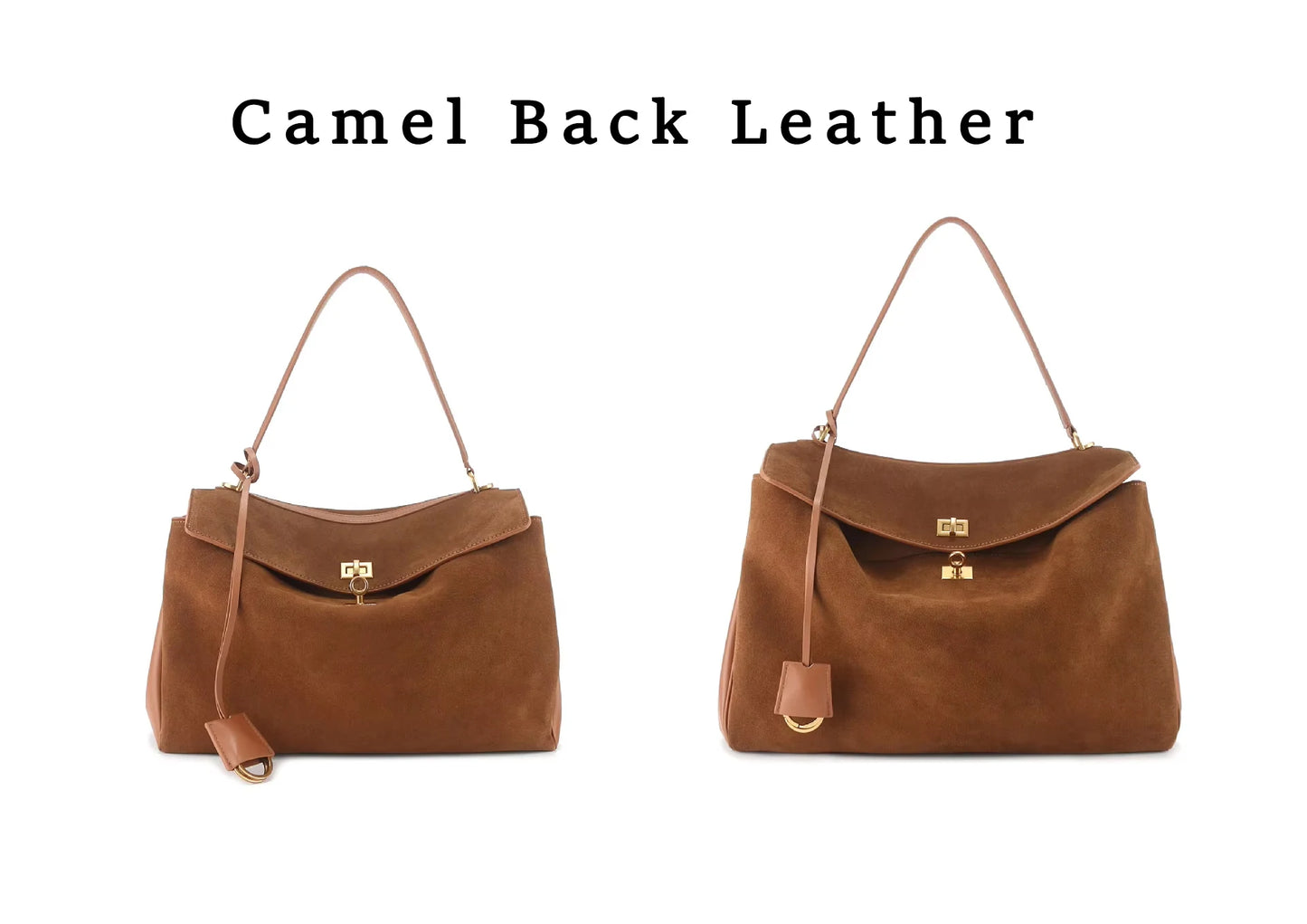 Chique Echte Leren Bruine Suède Tote Bags voor Vrouwen - Elegante Gouden Buckle Schoudertassen van Luxe Merk Rodeo