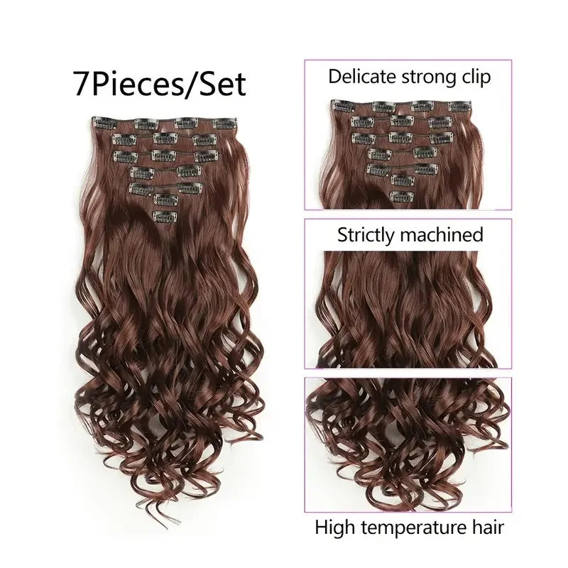 Luxe 22-Inch Krullend Golvend Clip-In Haar Extensions - 7-Delige Set voor een Volle Hoofd met Adembenemend Haar voor Vrouwen en Meisjes!