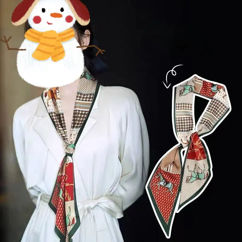 Elegante lange zijden sjaal voor stijlvolle vrouwen - veelzijdige halsband, haarband en foulard met paardenprint - nieuwe lente collectie 2021