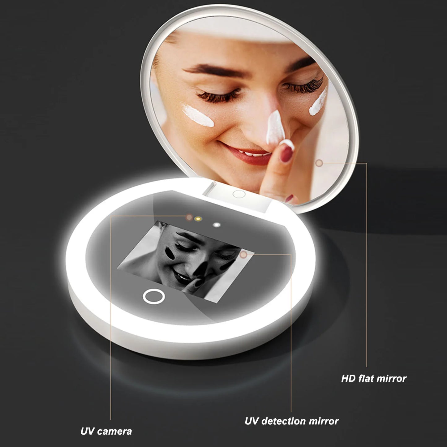 Compact 3,5 inch UV Spiegel Zonnebrandcrème Testcamera met 2X Vergroting - Perfect voor Reismake-up!