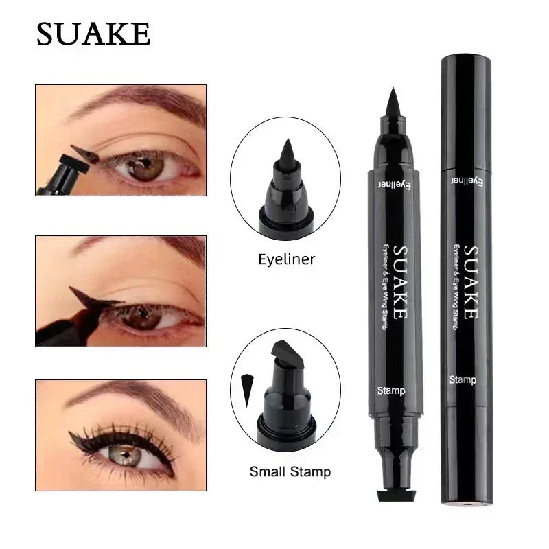 Dubbelzijdige Waterproof Winged Stempel Vloeibare Oogliner & Potlood - Sneldrogende Zwarte Oogliner voor Moeiteloze Make-up Perfectie