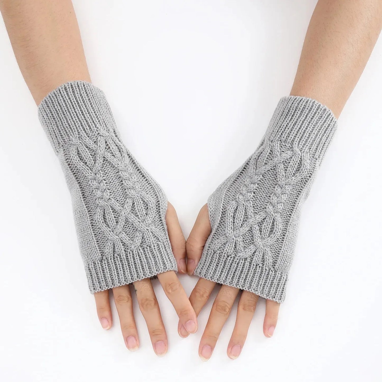Gezellige Winter Dames Halve Vingerhandschoenen - Zachte Wolachtige Gebreide Ontwerp in Elegant Zwart en Wit