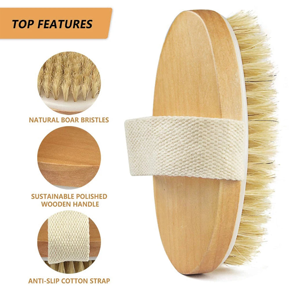 Luxueuze Exfoliërende Houten Duschborstel met Natuurlijke Haren – Perfect voor Spa-achtige Huidverzorging, Ideaal voor Mannen en Vrouwen, Geschikt voor Nat of Droog Gebruik
