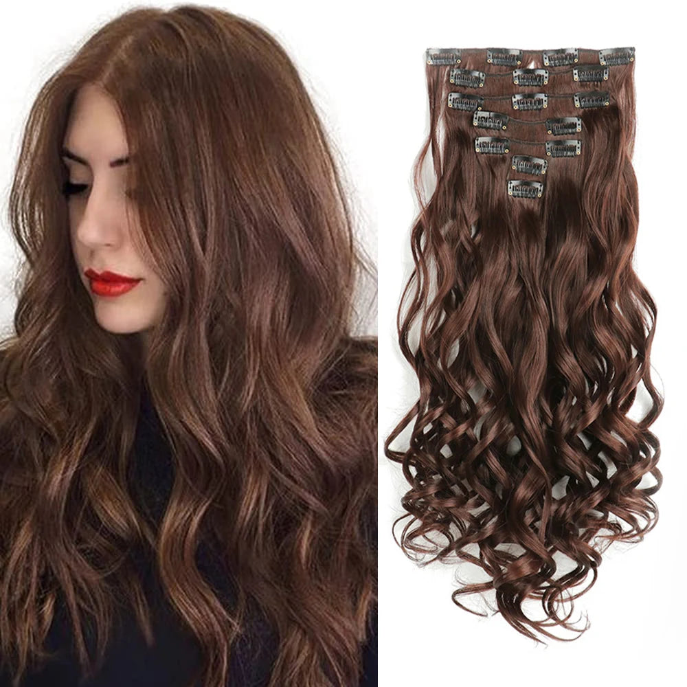 Luxe 22-Inch Krullend Golvend Clip-In Haar Extensions - 7-Delige Set voor een Volle Hoofd met Adembenemend Haar voor Vrouwen en Meisjes!