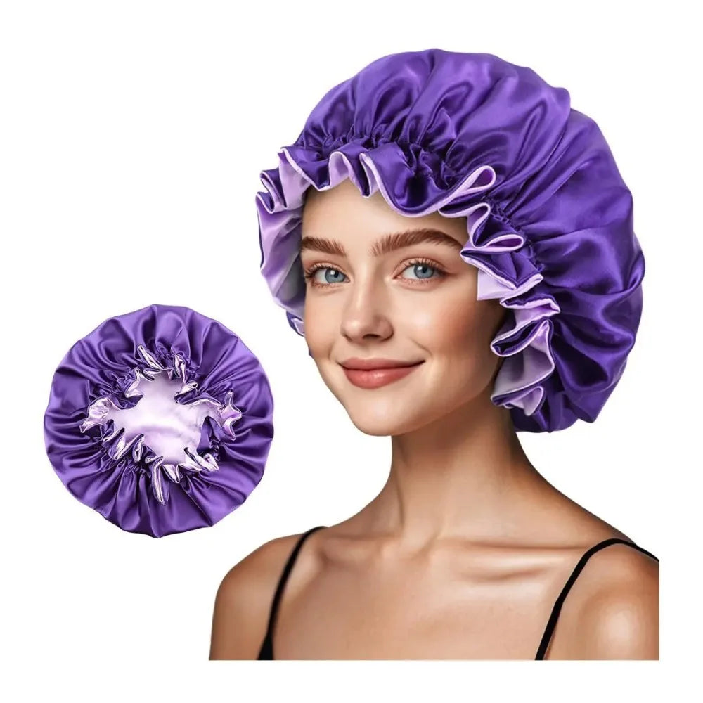 Double Layer Silk Satin Bonnet Lady Night Sleep Hats Fashion Shower Cap Head Cover for Women