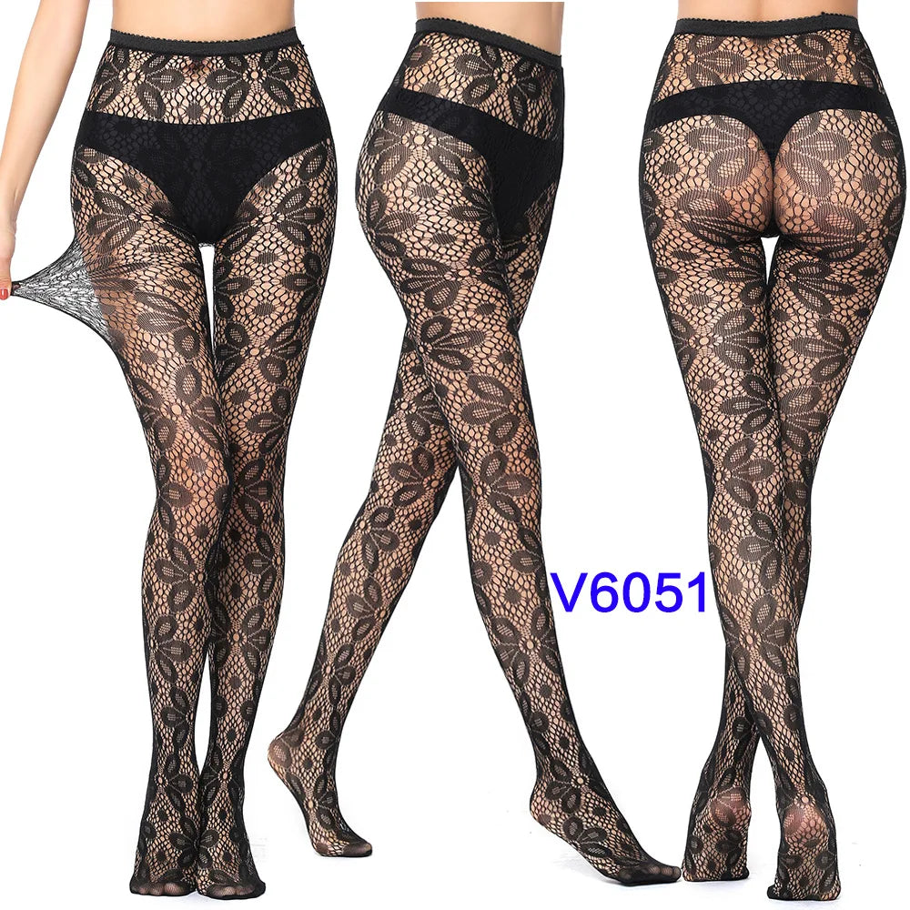 Verleidelijk Kant Viskouskous met Jacquard Weefsel – Naadloze Gotische Kousen met Garter en Ruitpatroon in Zwart