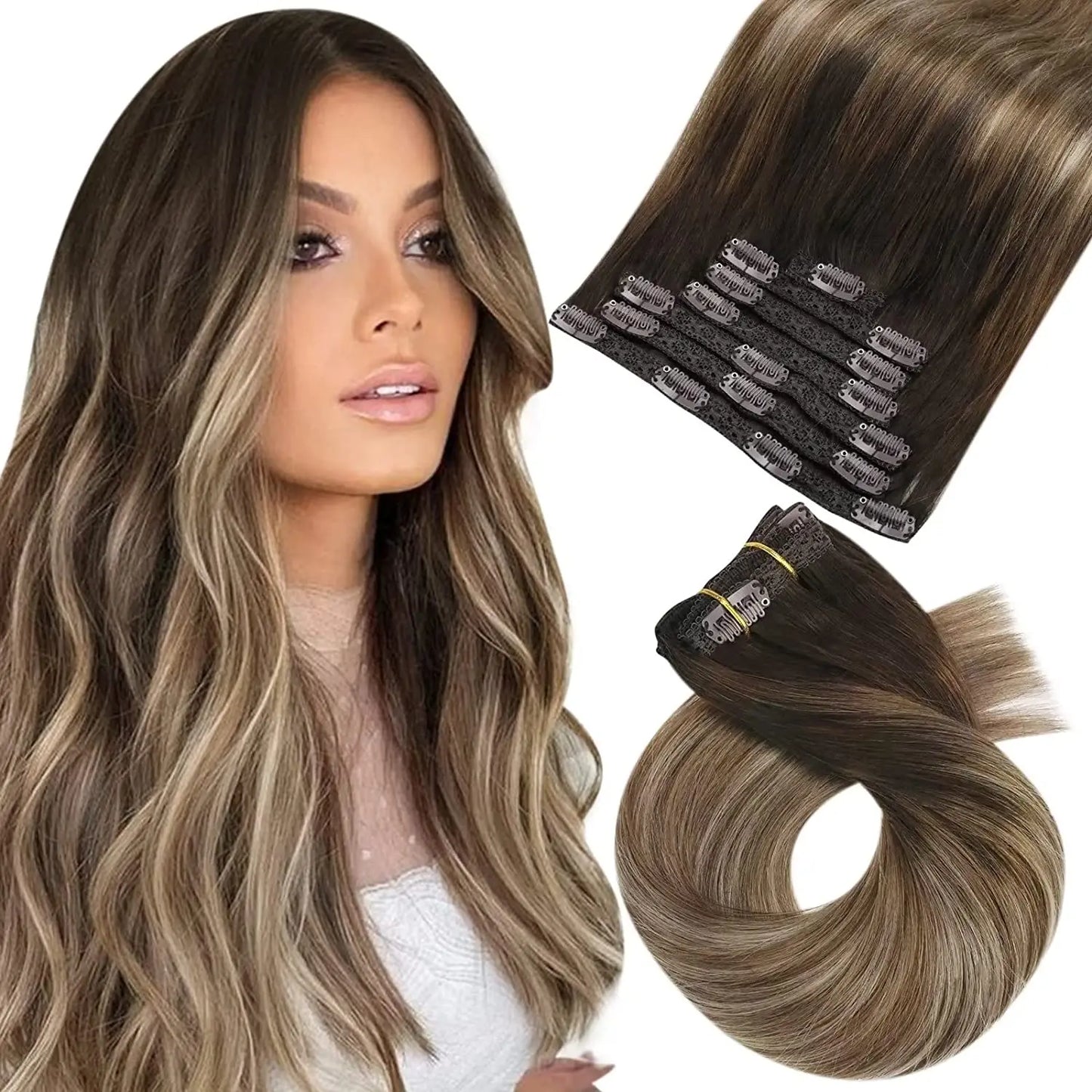 Transformeer je look met Moresoo Premium Clip-In Haarextensions - 100% Natuurlijke Remy Haar, Rechte Stijl, Verkrijgbaar in 5 en 7 Delige Sets!