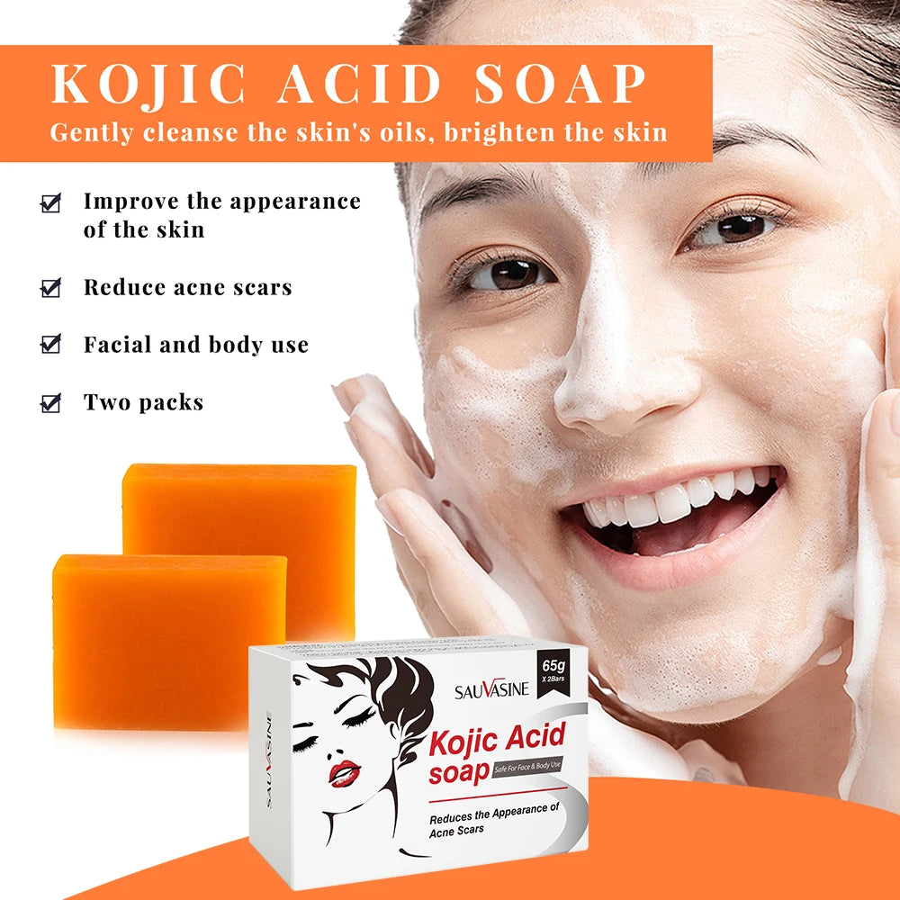 Set van 2 Handgemaakte Kojinezuur Zeep - Zachte Verhelderende Exfoliator voor Gezicht en Lichaam, Voedende en Witte Reinigingszeep