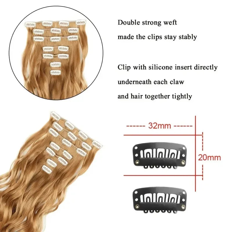 Luxe 22-Inch Krullend Golvend Clip-In Haar Extensions - 7-Delige Set voor een Volle Hoofd met Adembenemend Haar voor Vrouwen en Meisjes!