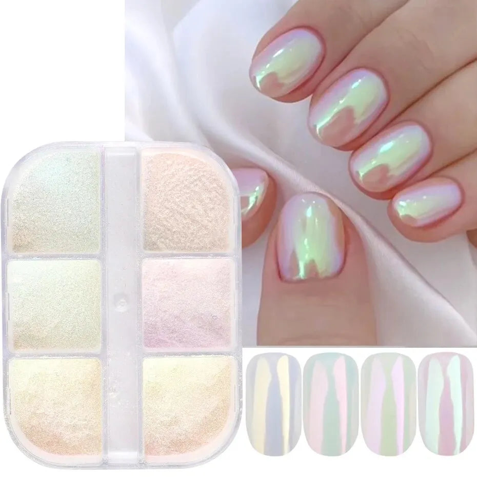 Stralende Maanlicht Metallic Chroom Nagelpoeder – Glanzende Gel Nagellak met Aurora-Laserdust voor Adembenemende Manicures