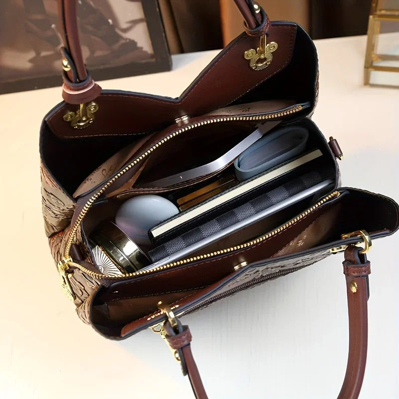 Chic Vintage Bloemen Handtas - Elegante PU Leren Schoudertas & Mode Crossbody Tas voor Vrouwen