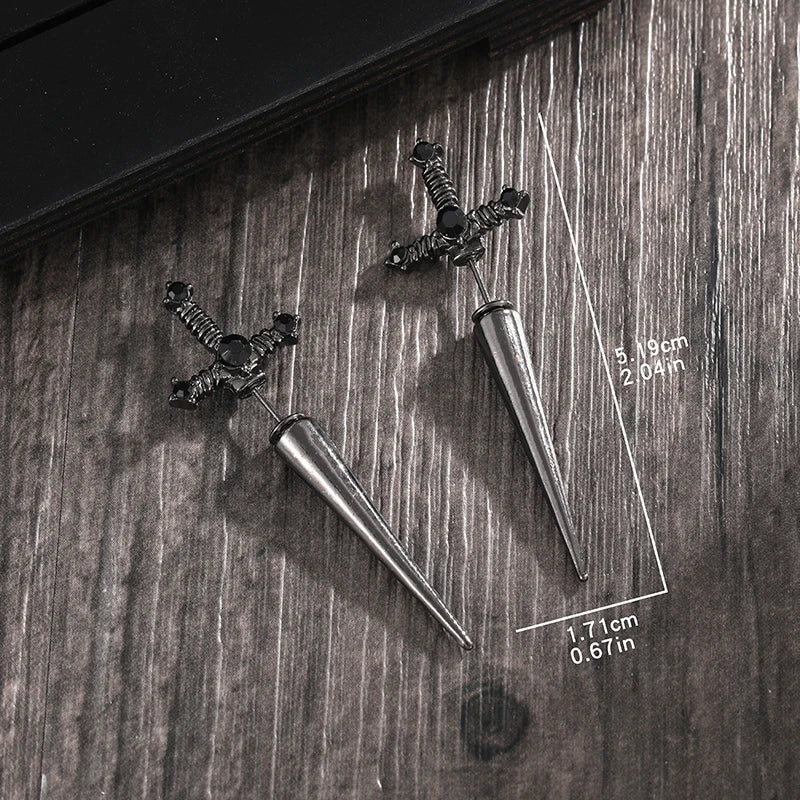 Schattige Vintage Gotische Zwaard Oorbellen met Stralende Kristallen - Perfecte Punk Dagger Oorjacks voor Vrouwen, een Uniek Sieraad Cadeau!