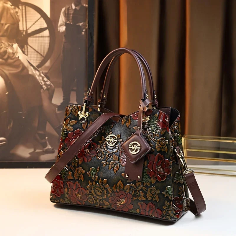 Chic Vintage Bloemen Handtas - Elegante PU Leren Schoudertas & Mode Crossbody Tas voor Vrouwen