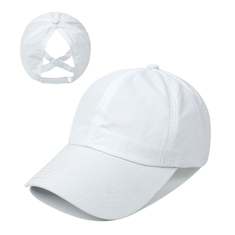 Stijlvolle Zomer Effen Kleur Baseball Caps voor Dames - Perfect voor Golf, Sport en Vrije Tijd met Handig Paardenstaartontwerp en Sneldrogend Gaas!