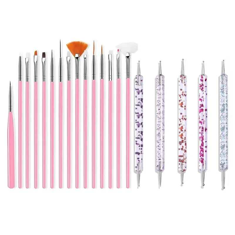Ultimatieve Nail Art Penseelset: 5 of 20 Professionele Ontwerptools voor Indrukwekkend Schilderen, Tekenen en Dots - Perfect voor Manicures!
