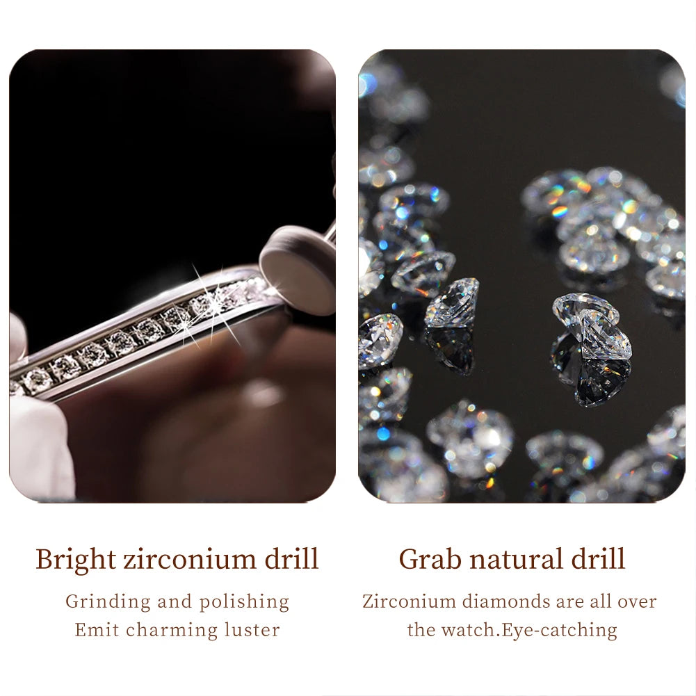 Elegante met diamanten bezette OLEVS Dameshorloge - Modebewuste RVS, Waterdichte Quartz Horloges Perfect voor Elke Gelegenheid