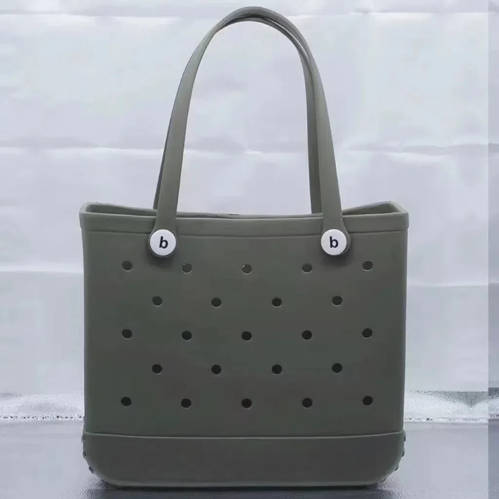 Stijlvolle Grote Eva Strandtas - Perfect voor Moeders! Veelzijdige Luiertassenopslag, Zomer Rubber Tote, en Effen Kleur Jelly Strandorganizer voor Al Je Essentiële Spullen.