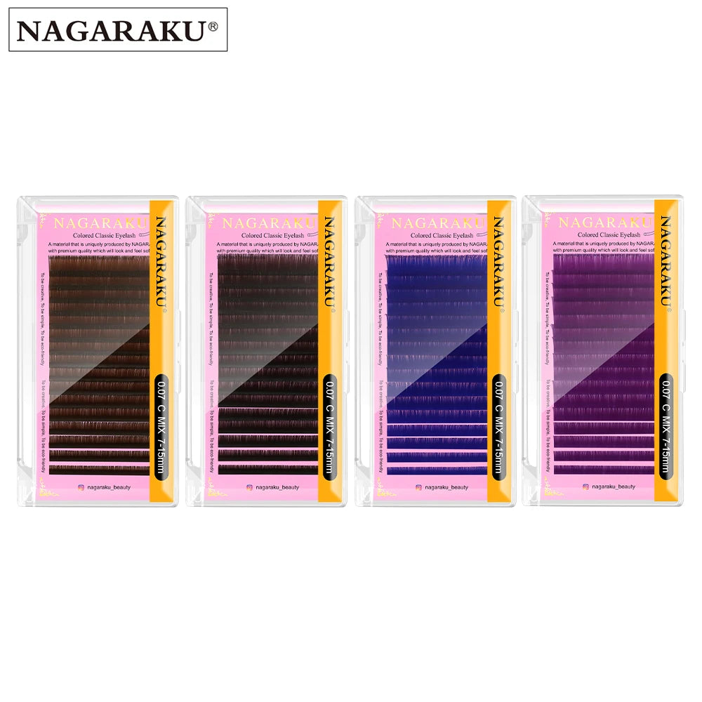 NAGARAKU Prachtige Kleurrijke Valse Wimpers – 7~15mm in Donkerbruin, Lichtbruin, Blauw en Paars voor een Geweldige Makeup Look!