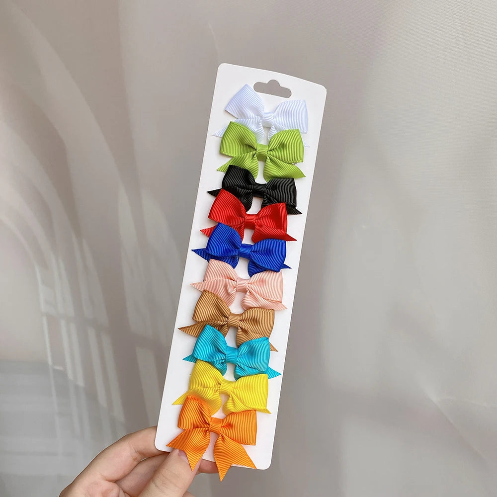 Charmante 10-delige set van 1,9'' effen kleur lint haarclips voor meisjes – Schattige handgemaakte strik mini haarspeldjes voor stijlvol haaraccessoires!