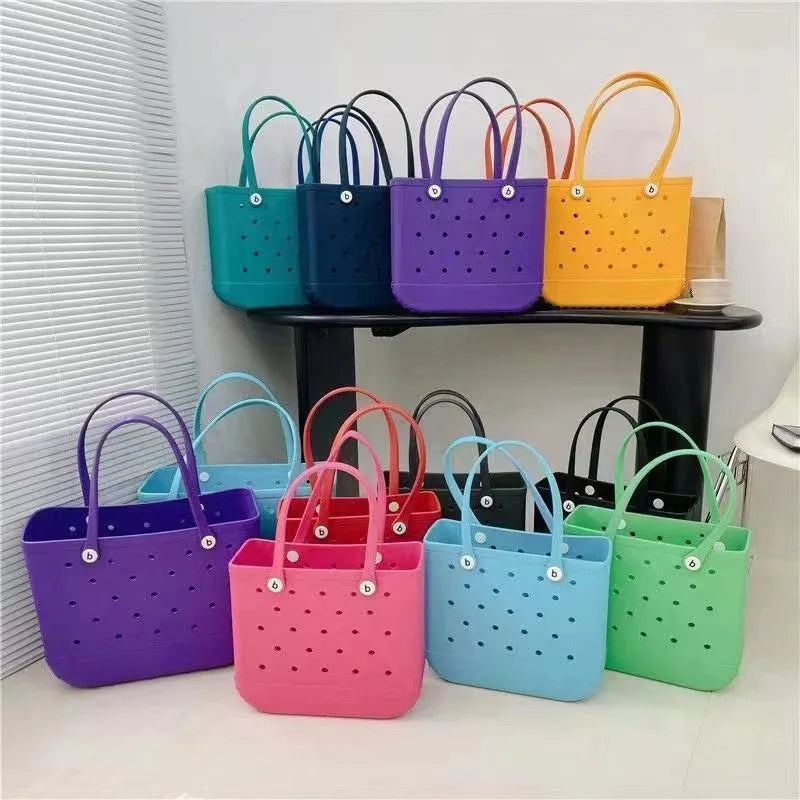 Stijlvolle Grote Eva Strandtas - Perfect voor Moeders! Veelzijdige Luiertassenopslag, Zomer Rubber Tote, en Effen Kleur Jelly Strandorganizer voor Al Je Essentiële Spullen.