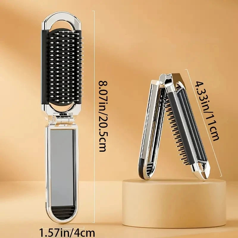 CALIYI Draagbare Mini Vouwbare Haarborstel met Spiegel - Perfect voor Reizen, Salon en Buitenstyling!