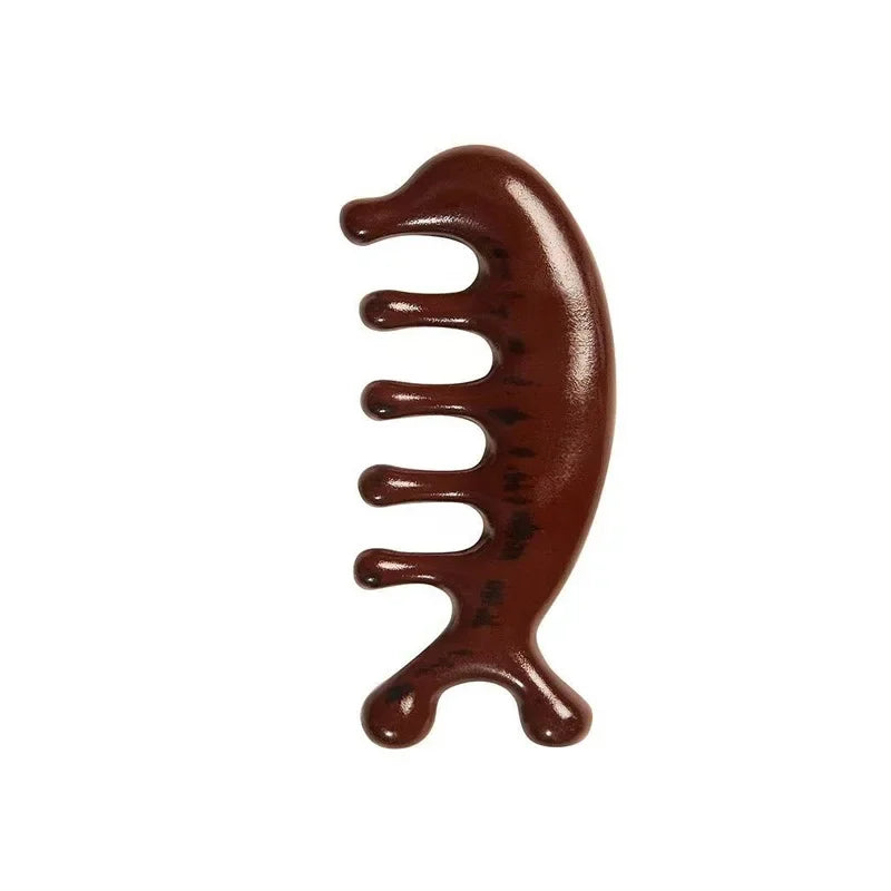 Revitaliseer je hoofdhuid met de Meridian Massage Kam - Vijf-tands handvatloze acupunctuurtool voor verbeterde bloedsomloop, gemaakt van luxe sandelhout