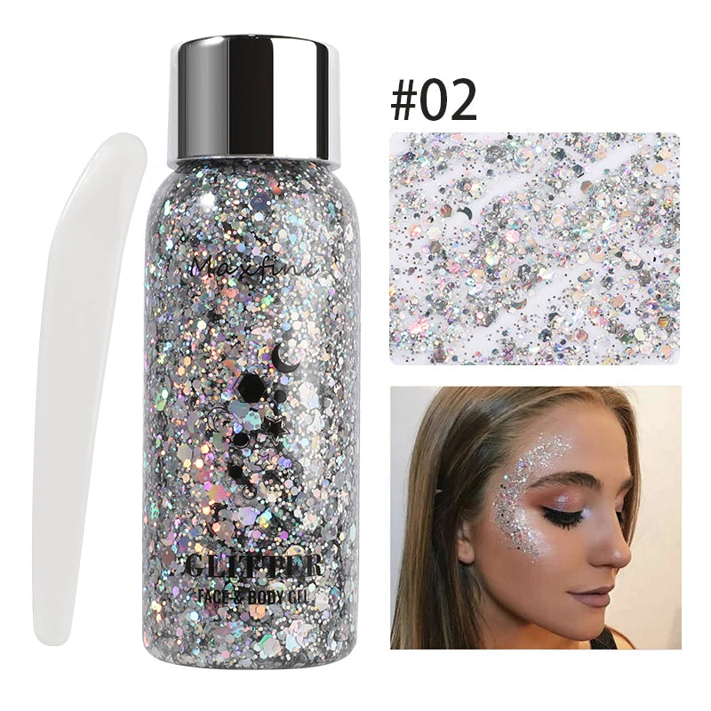 Multifunctionele Lichaams- en Gezichtsglittergel - Langdurige, Waterdichte Oog- en Haartinten voor Feest- en Podiumglamour