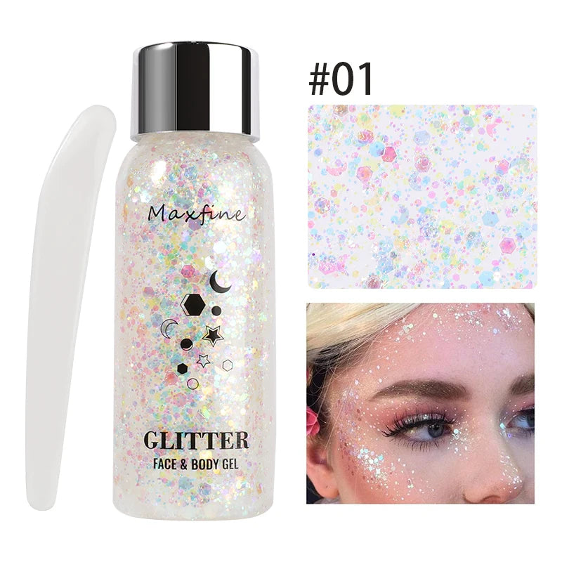 Multifunctionele Lichaams- en Gezichtsglittergel - Langdurige, Waterdichte Oog- en Haartinten voor Feest- en Podiumglamour
