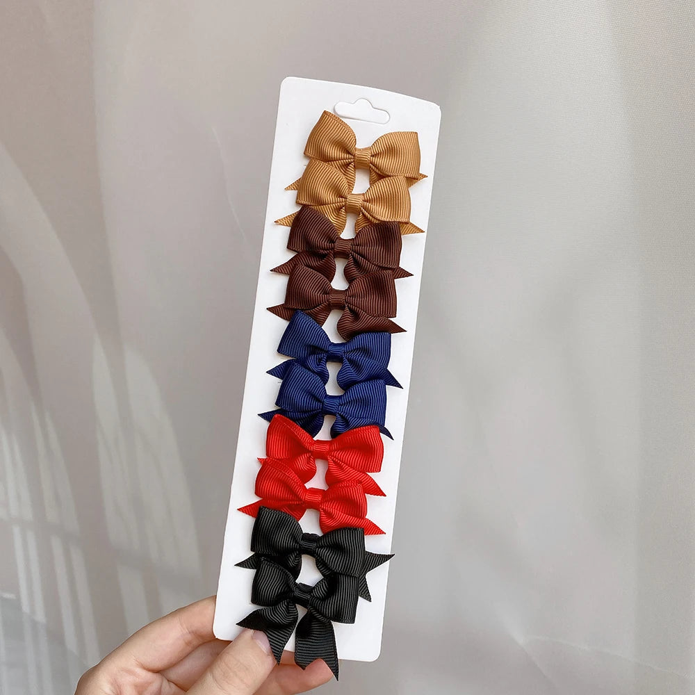 Charmante 10-delige set van 1,9'' effen kleur lint haarclips voor meisjes – Schattige handgemaakte strik mini haarspeldjes voor stijlvol haaraccessoires!