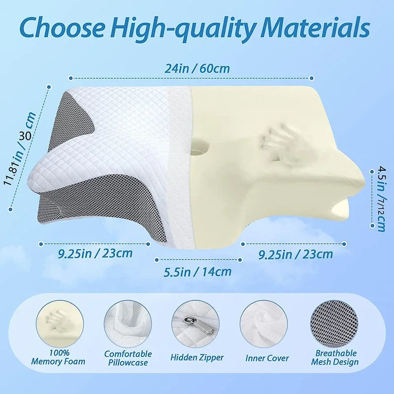 Deluxe 2-in-1 Ergonomisch Geheugenfoam Cervicale Kussen voor Ultieme Nekpijnverlichting - Gecontourd Orthopedisch Steunkussen