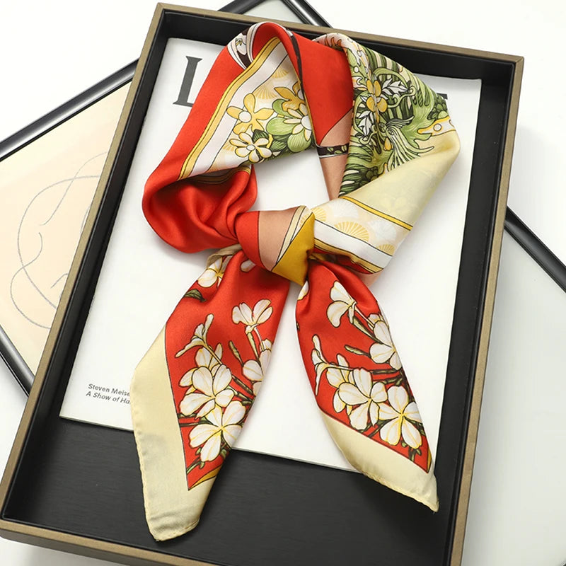 Chique 70x70cm Vrouwen Zijde Sjaal - Elegante Satijnen Vierkante Print Wrap, Veelzijdige Zakdoek, Bandana en Haaraccessoire voor de Nek