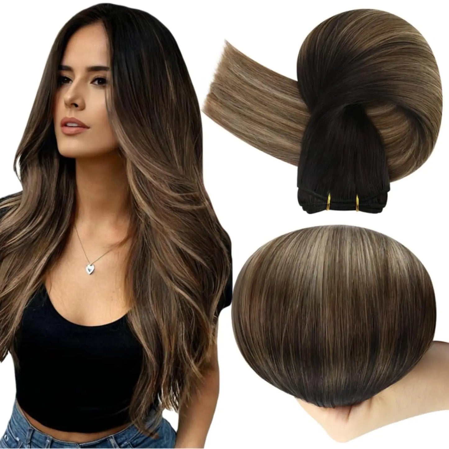 Verander Je Uiterlijk met Full Shine Ombre Blonde Menselijk Haar Weft Extensions - Zijdeachtig Steil 100g Remy Skin Dubbele Weft Bundels voor een Perfecte Salonafwerking!